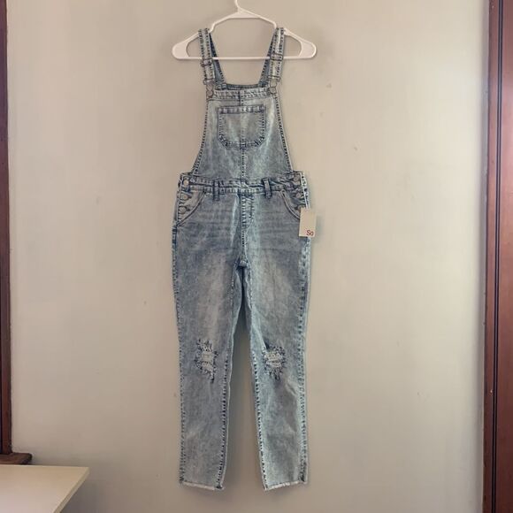 So denim distressed overalls Size 16 Kids NWT - Picture 2 of 12